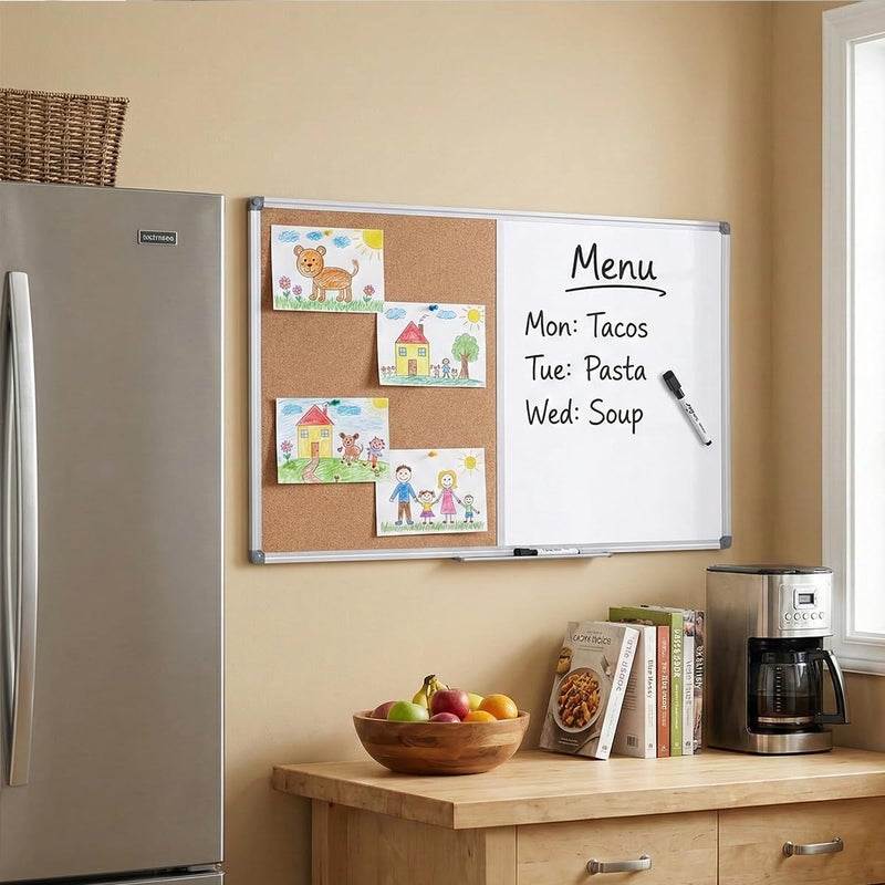 DexBoard Magnetic Combination Whiteboard & Cork Bulletin Board, 36 x 24 Inch-Dual Surface Combo Board for Home Office Organization, Kitchen Meal Planning & School Study-Silver Aluminum Frame - Image 2